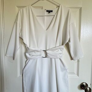 Express White Sheath Dress with V-Neck and Dolman Sleeves